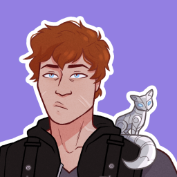 Duncan's universal user icon: a bust of a pale manculine-appearing person with short, auburn hair on a light-purple background. They're wearing a black, hooded jacket with the hood down and they have a small, robotic-looking fox sitting on their shoulder.